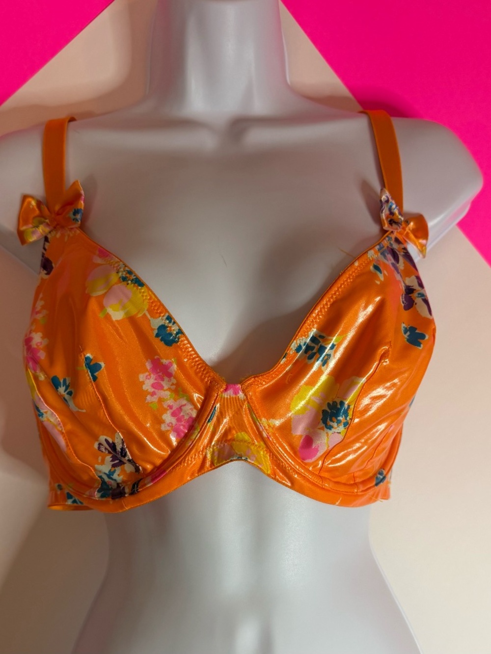 Savage X Fenty Orange Floral Bra 38DDD NWT Rare Size Bold Summer Lingerie